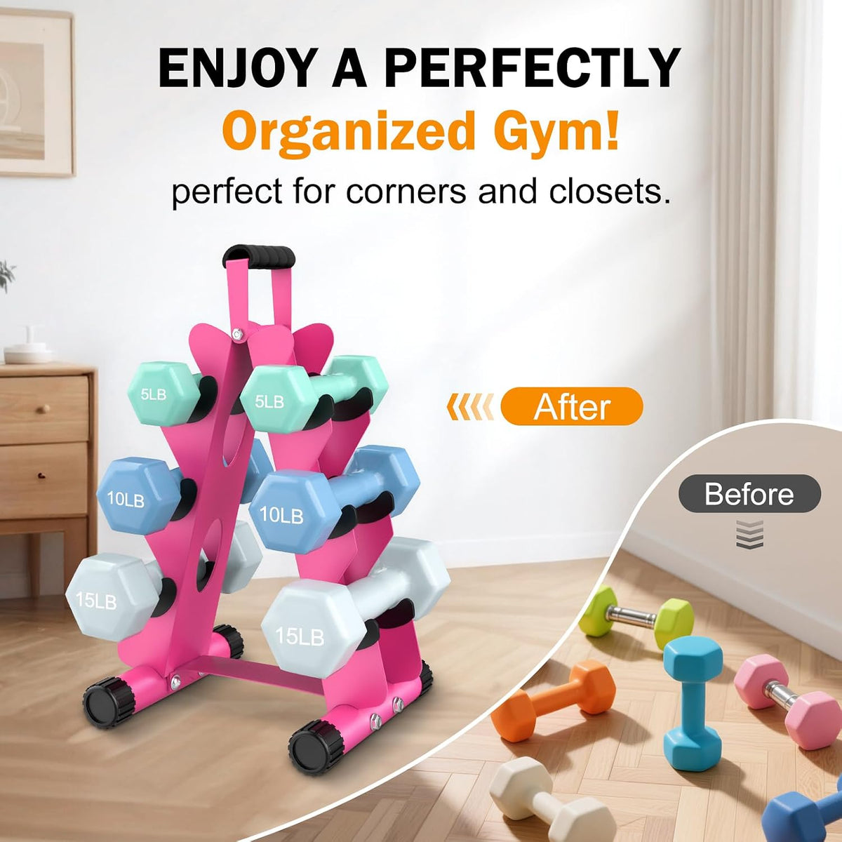 AmazeFan 5 Tier | 3-Tier Dumbbell Rack Stand Only, A-Frame Design Weight Rack with Handle, Weights Metal Strength Training Dumbbells Storage Rack for Home Gym Space Saver (Dumbells not Included)