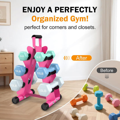 AmazeFan 5 Tier | 3-Tier Dumbbell Rack Stand Only, A-Frame Design Weight Rack with Handle, Weights Metal Strength Training Dumbbells Storage Rack for Home Gym Space Saver (Dumbells not Included)