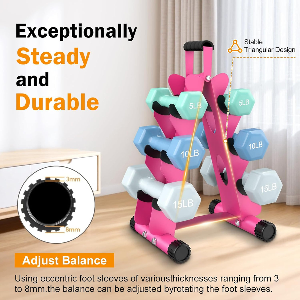 AmazeFan 5 Tier | 3-Tier Dumbbell Rack Stand Only, A-Frame Design Weight Rack with Handle, Weights Metal Strength Training Dumbbells Storage Rack for Home Gym Space Saver (Dumbells not Included)