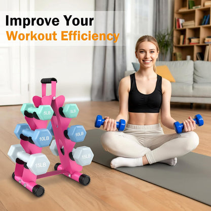 AmazeFan 5 Tier | 3-Tier Dumbbell Rack Stand Only, A-Frame Design Weight Rack with Handle, Weights Metal Strength Training Dumbbells Storage Rack for Home Gym Space Saver (Dumbells not Included)
