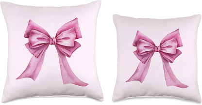Coquette Aesthetic Girly Light Pink Bow Throw Pillow