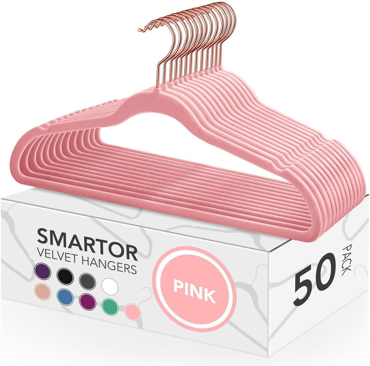 Pink Velvet Hangers 50 Pack, Non Slip Rose Gold Hook Felt Hangers