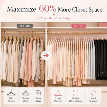 Pink Velvet Hangers 50 Pack, Non Slip Rose Gold Hook Felt Hangers