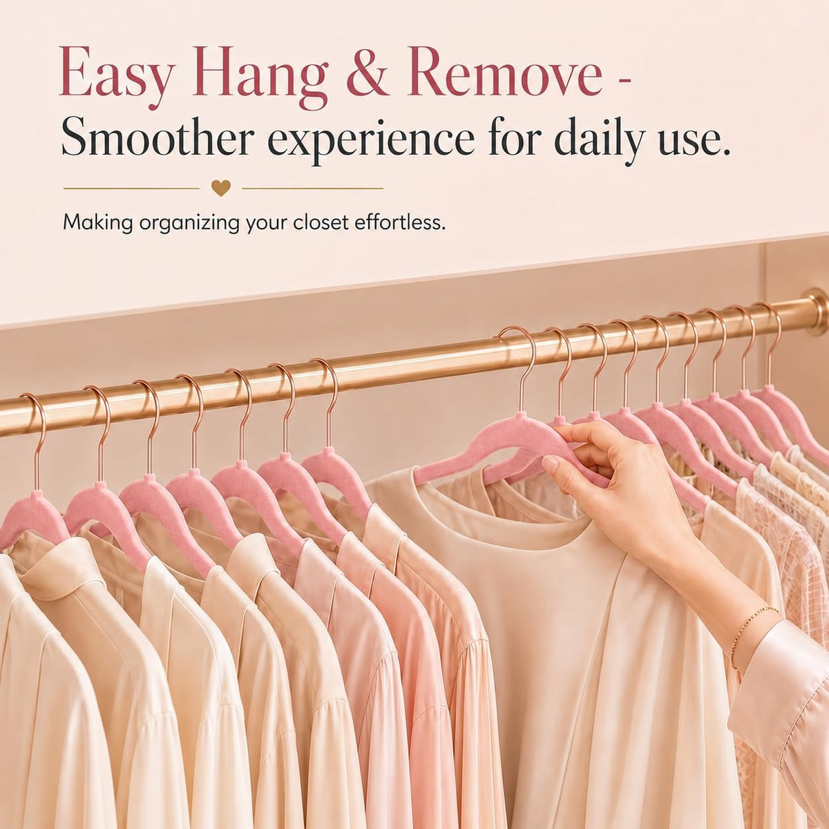 Pink Velvet Hangers 50 Pack, Non Slip Rose Gold Hook Felt Hangers