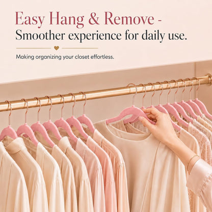 Pink Velvet Hangers 50 Pack, Non Slip Rose Gold Hook Felt Hangers