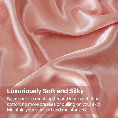 Satin Sheets Twin Size Bed Set, Rose Pink, 3 Pieces