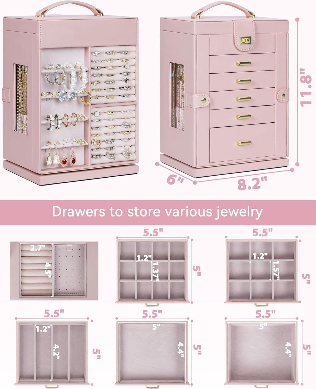 6-Tier Jewelry Box Organizer 5 Drawers Jewelry Storage Case
