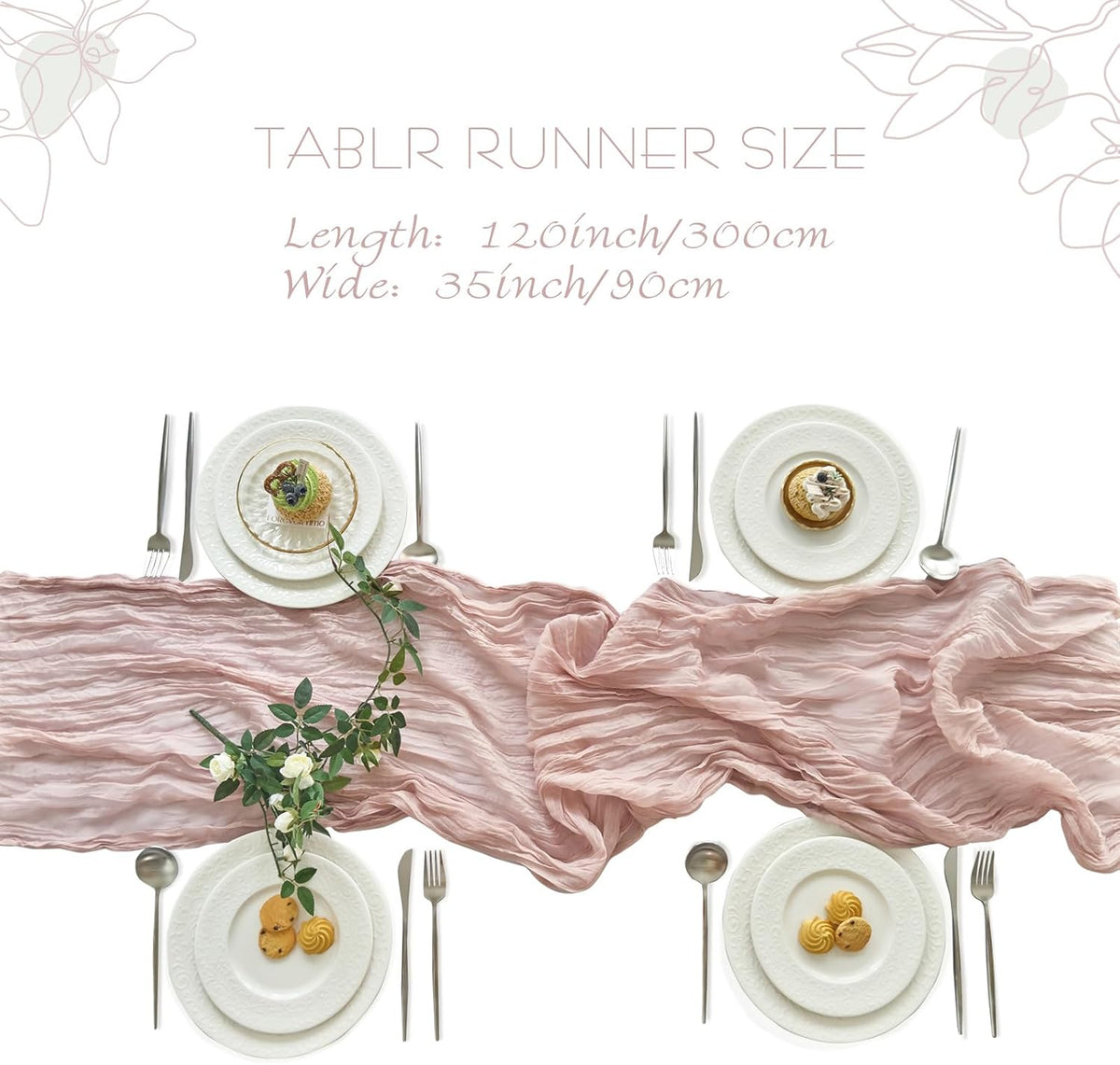 2 Pack Cheesecloth Pink Table Runner for Birthday Fall Party Home Decor