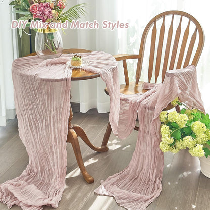 2 Pack Cheesecloth Pink Table Runner for Birthday Fall Party Home Decor