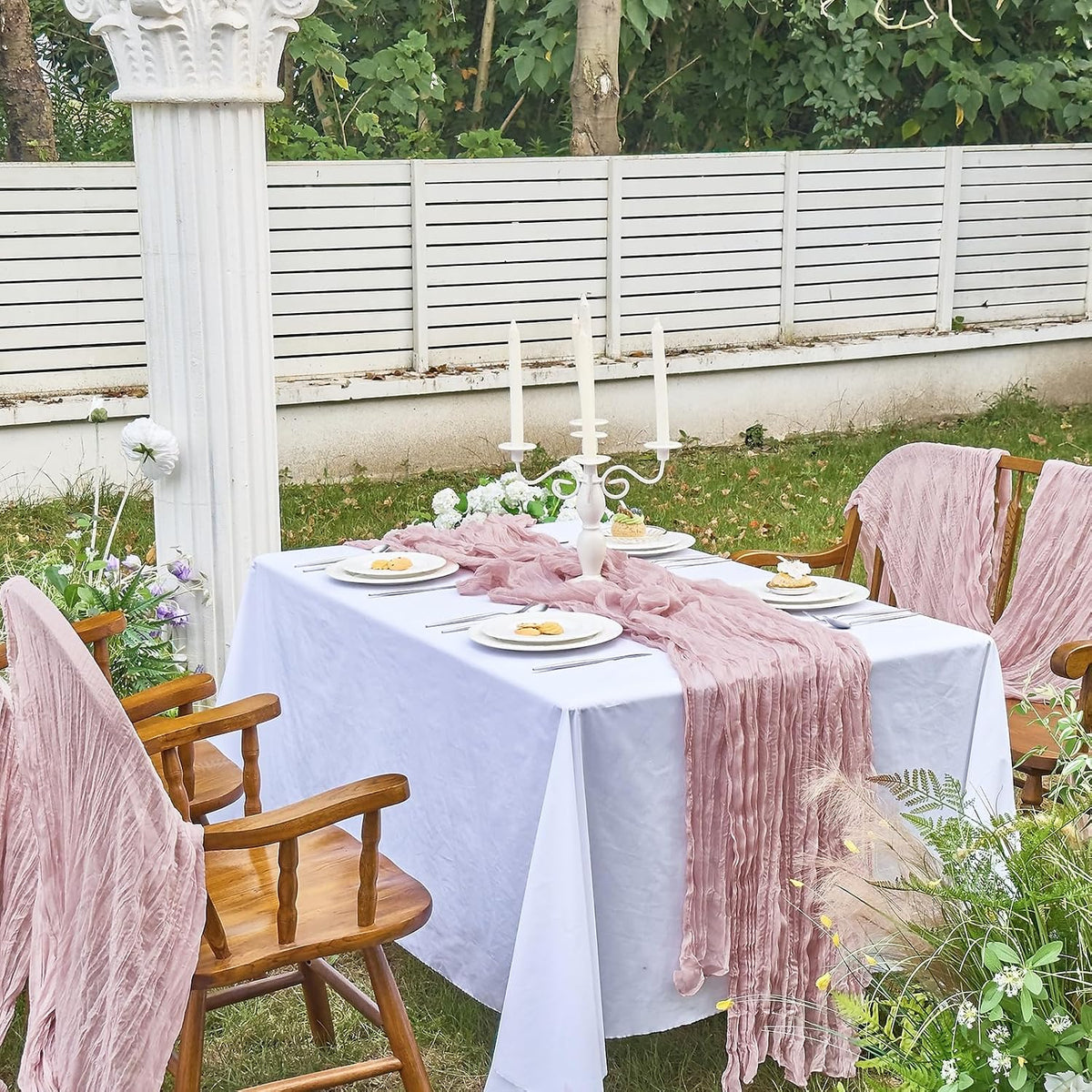 2 Pack Cheesecloth Pink Table Runner for Birthday Fall Party Home Decor