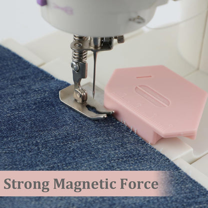 3 Pcs Magnetic Seam Guide for Sewing Machine, Polygonal Multifucntional Seam Guide Hemmer with Scale, Sewing Quilting Supplies Accessories (Pink/Green/Orange)