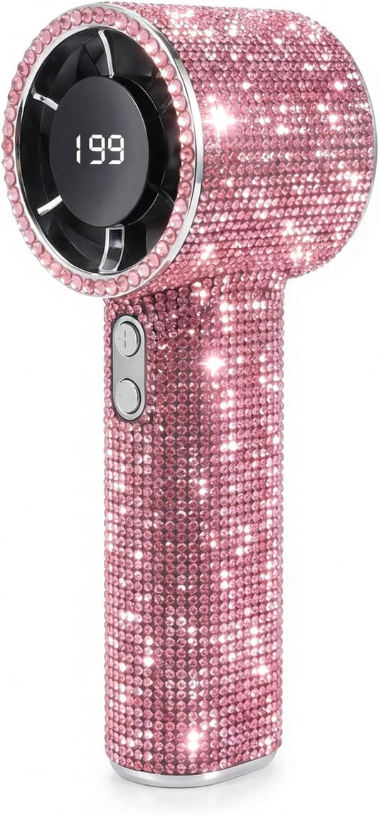 Portable Handheld Turbo Fan - Fashion Full Diamond 1800mAh USB Rechargeable Personal Battery Operated Mini Small Pocket Mini Fan for Travel/Outdoor/Vacation/Beach/Outdoor Activities (Pink)