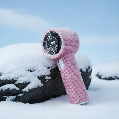 Portable Handheld Turbo Fan - Fashion Full Diamond 1800mAh USB Rechargeable Personal Battery Operated Mini Small Pocket Mini Fan for Travel/Outdoor/Vacation/Beach/Outdoor Activities (Pink)