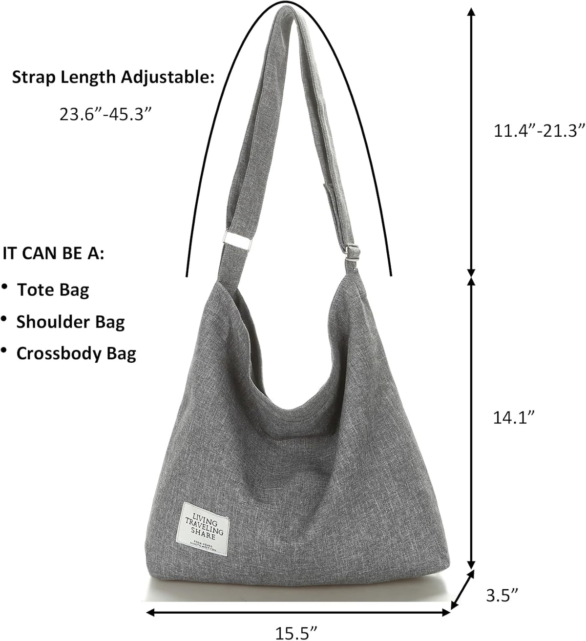 Women's Retro Large Size Canvas Shoulder Bag Hobo Crossbody Handbag Casual Tote