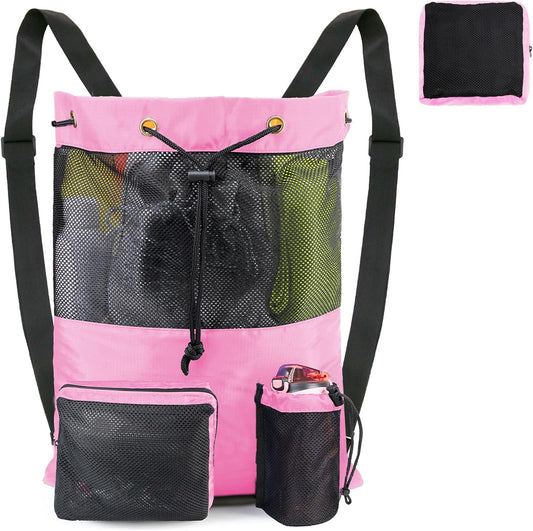 Gym Bags for Men Women Mesh Drawstring Backpack for Swim Sports Workout Gear Gifts for Swimmers Beach Pool Wrestling Backpack Cinch Bag With 3 Pockets Pink Medium