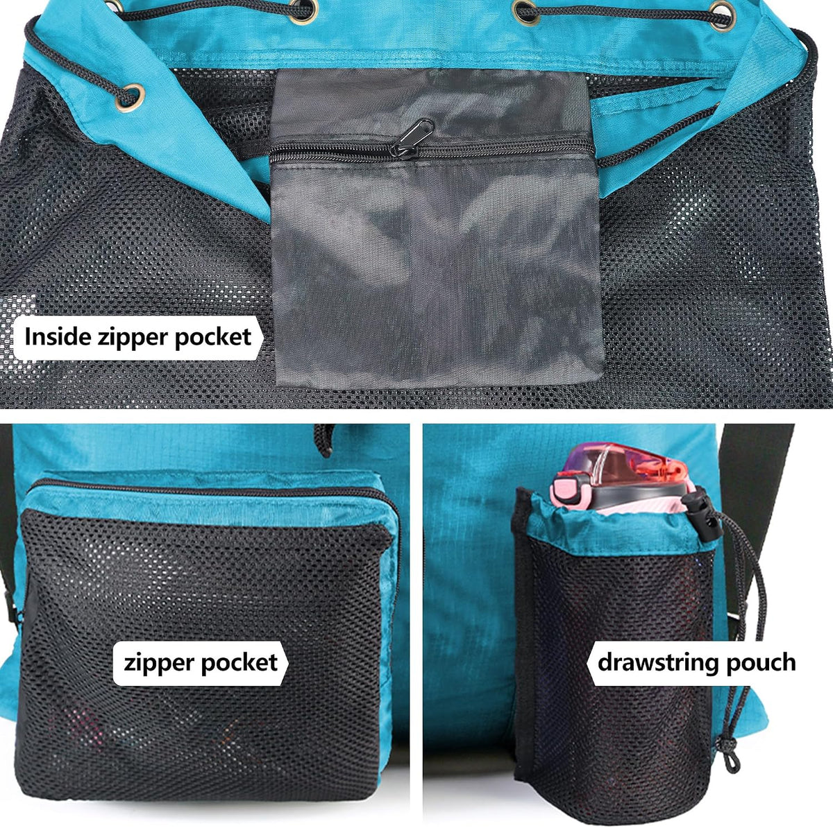Gym Bags for Men Women Mesh Drawstring Backpack for Swim Sports Workout Gear Gifts for Swimmers Beach Pool Wrestling Backpack Cinch Bag With 3 Pockets Pink Medium