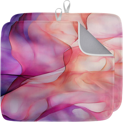 Dish Drying Mat Abstract Ombre Pink Marble Kitchen Counter Drying Pad for Dishes Glasses Cups and Cookware Modern Art Absorbent Dish Drying Mat Machine Washable Kitchen Accessories 2 Pack 18" x 24"