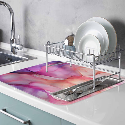 Dish Drying Mat Abstract Ombre Pink Marble Kitchen Counter Drying Pad for Dishes Glasses Cups and Cookware Modern Art Absorbent Dish Drying Mat Machine Washable Kitchen Accessories 2 Pack 18" x 24"