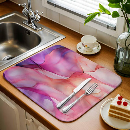 Dish Drying Mat Abstract Ombre Pink Marble Kitchen Counter Drying Pad for Dishes Glasses Cups and Cookware Modern Art Absorbent Dish Drying Mat Machine Washable Kitchen Accessories 2 Pack 18" x 24"