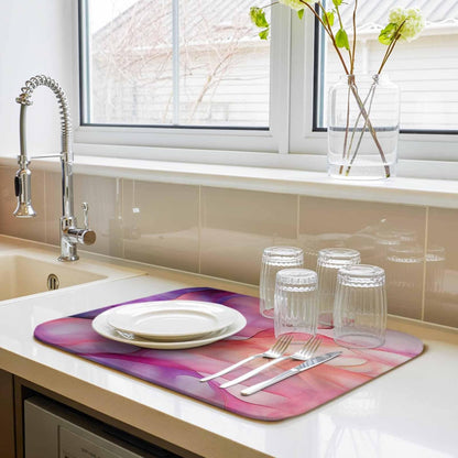Dish Drying Mat Abstract Ombre Pink Marble Kitchen Counter Drying Pad for Dishes Glasses Cups and Cookware Modern Art Absorbent Dish Drying Mat Machine Washable Kitchen Accessories 2 Pack 18" x 24"
