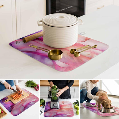 Dish Drying Mat Abstract Ombre Pink Marble Kitchen Counter Drying Pad for Dishes Glasses Cups and Cookware Modern Art Absorbent Dish Drying Mat Machine Washable Kitchen Accessories 2 Pack 18" x 24"