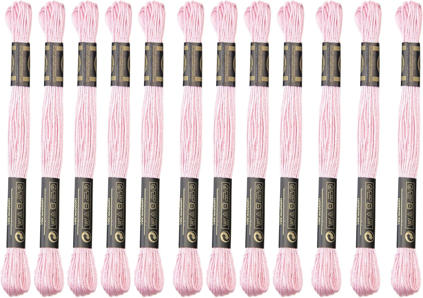 12 Skeins Embroidery Cotton Floss is 100% Egyptian Long Fiber Cotton of 8.75yds Each Cottons Cross Stitch Thread for Hand Embroidery DIY Creation and Friendship Bracelet String. (12, Light Pink)