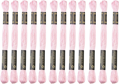 12 Skeins Embroidery Cotton Floss is 100% Egyptian Long Fiber Cotton of 8.75yds Each Cottons Cross Stitch Thread for Hand Embroidery DIY Creation and Friendship Bracelet String. (12, Light Pink)