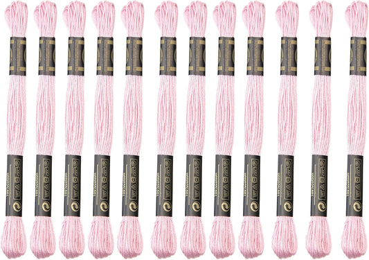 12 Skeins Embroidery Cotton Floss is 100% Egyptian Long Fiber Cotton of 8.75yds Each Cottons Cross Stitch Thread for Hand Embroidery DIY Creation and Friendship Bracelet String. (12, Light Pink)