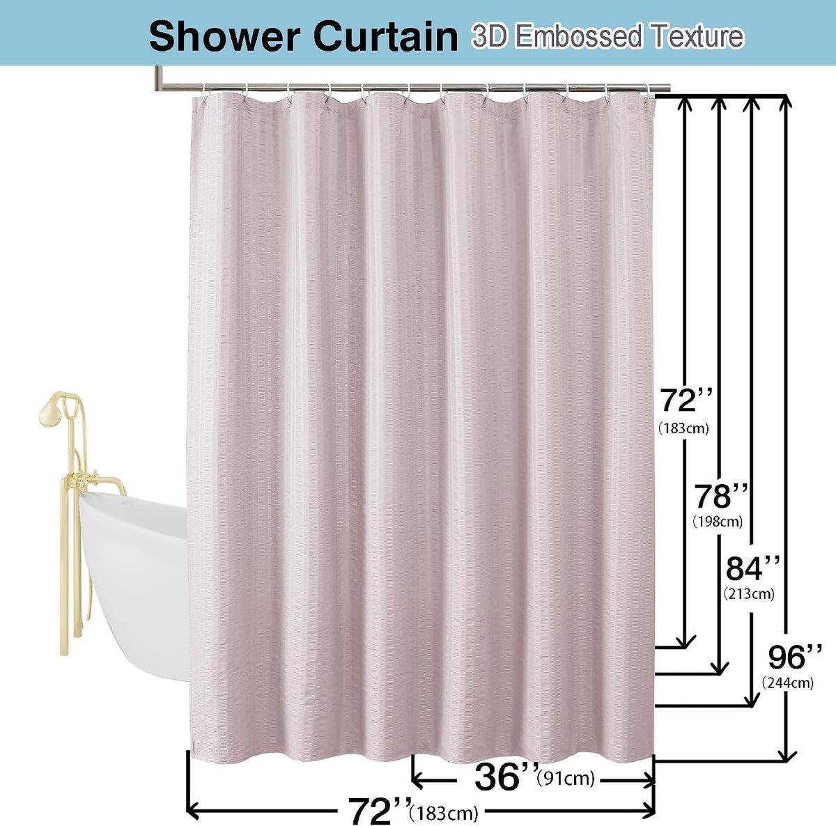 Moga Stall Fabric Shower Curtain - Soft & Lightweight Small Shower Curtain with Texture for Narrow Stall Size, Machine Washable, 36" Wx72 L, Pink