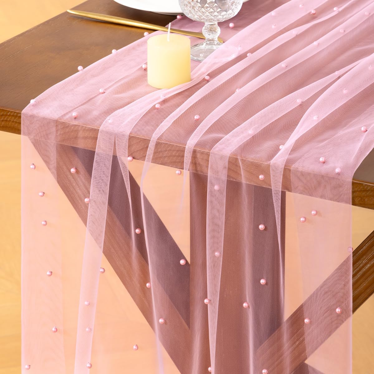 Pearl Table Runner Fall Tulle Gauze Sheer Wedding Party Home Decor