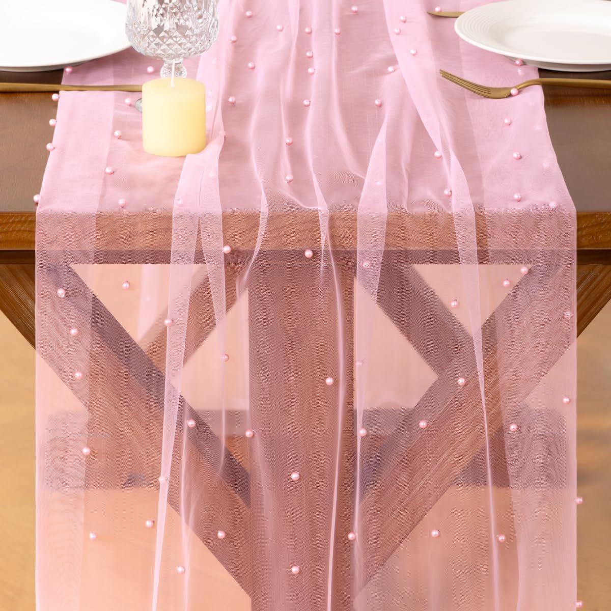 Pearl Table Runner Fall Tulle Gauze Sheer Wedding Party Home Decor