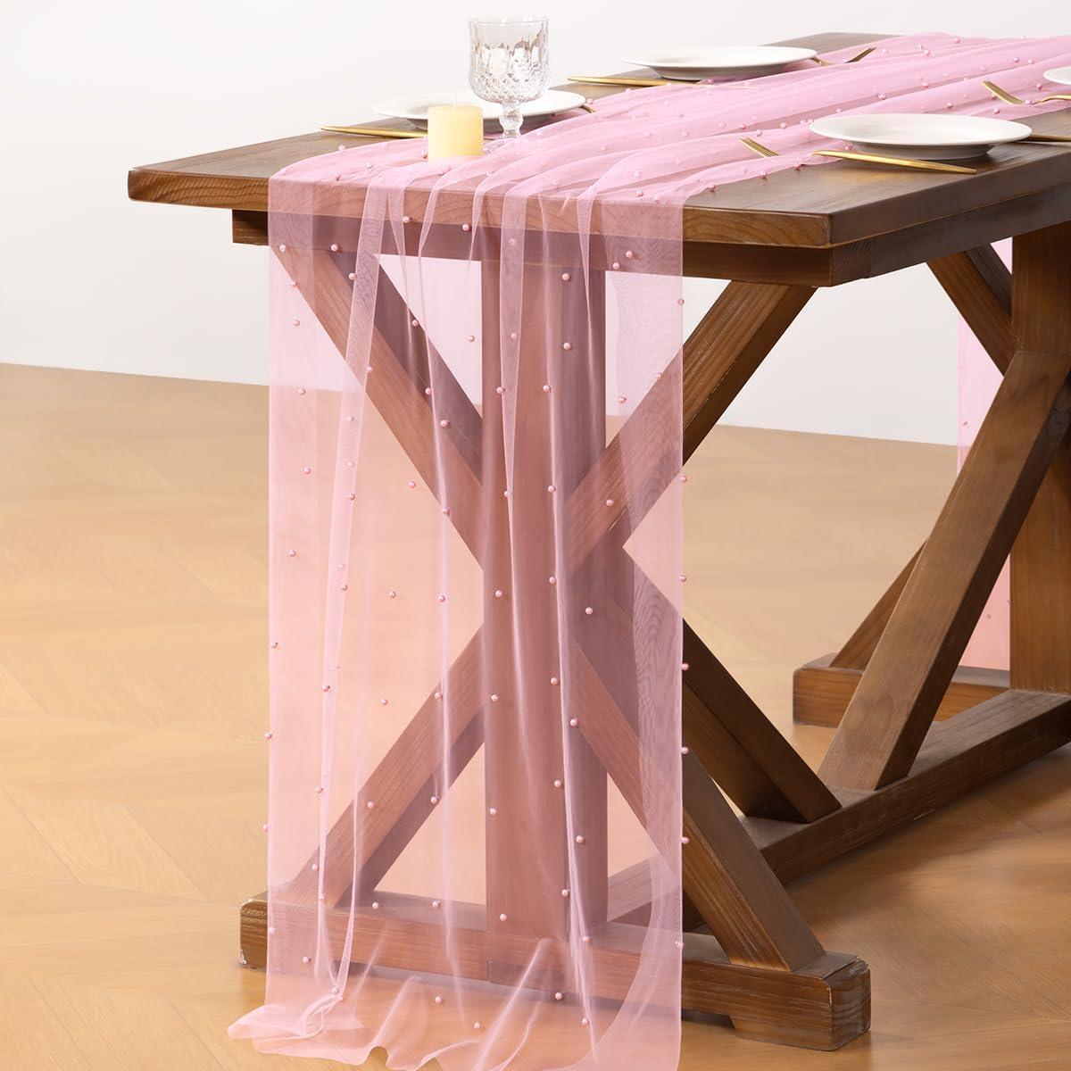 Pearl Table Runner Fall Tulle Gauze Sheer Wedding Party Home Decor