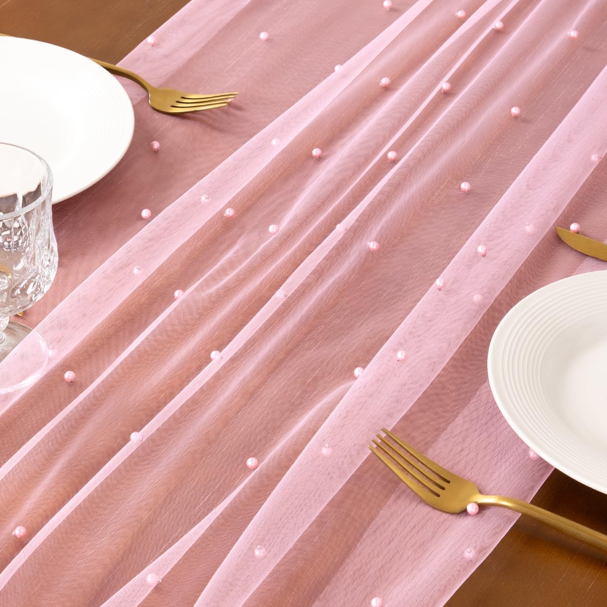 Pearl Table Runner Fall Tulle Gauze Sheer Wedding Party Home Decor
