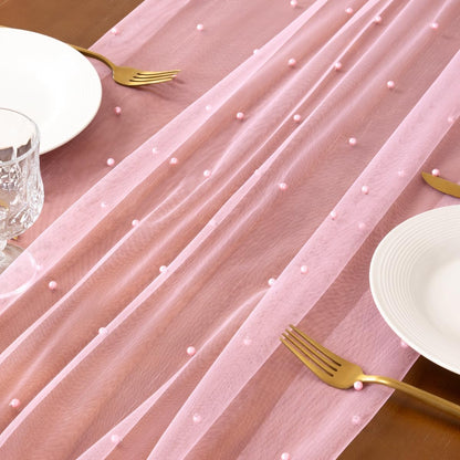 Pearl Table Runner Fall Tulle Gauze Sheer Wedding Party Home Decor