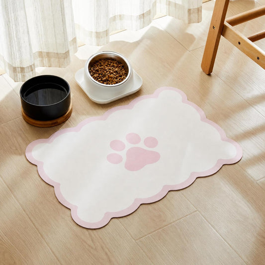Scalloped Dog Feeding Mat, Pink White, 17" X 22”