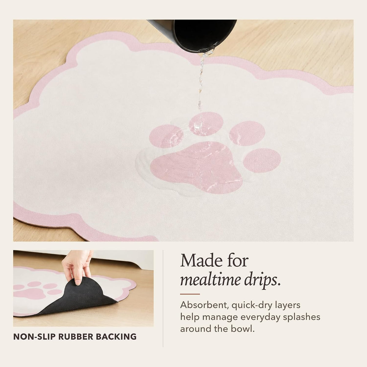 Scalloped Dog Feeding Mat, Pink White, 17" X 22”