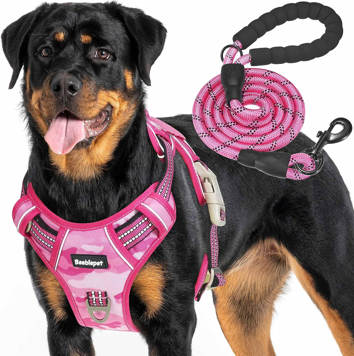 Beebiepet Heavy Duty Tactical Dog Harness for Small Dogs, No Pull Adjustable Pet Harness Reflective Service Training Easy Control Pet Vest Military K9 Working Dog Harnesses-X- Large, Pink Camo