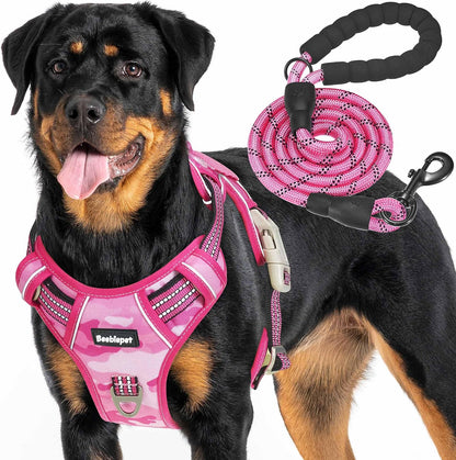 Beebiepet Heavy Duty Tactical Dog Harness for Small Dogs, No Pull Adjustable Pet Harness Reflective Service Training Easy Control Pet Vest Military K9 Working Dog Harnesses-X- Large, Pink Camo