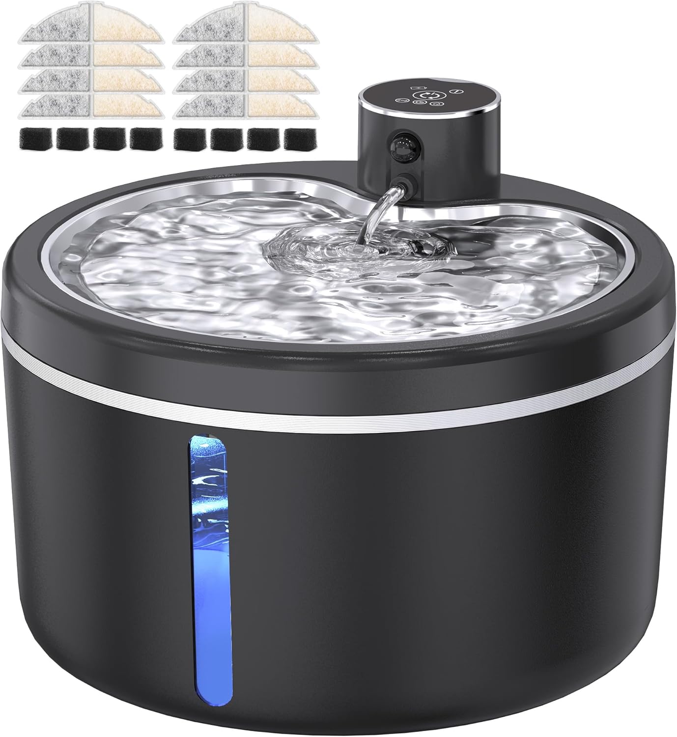 Cat Water Fountain Cordless, 108oz/3L Pet Fountains for Cats Indoor with Stainless Steel Tray, Battery Operated Cat Drinking Fountain with Motion Sens