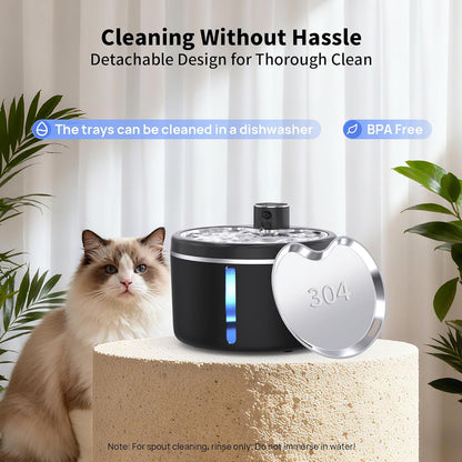 Cat Water Fountain Cordless, 108oz/3L Pet Fountains for Cats Indoor with Stainless Steel Tray, Battery Operated Cat Drinking Fountain with Motion Sens