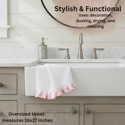 Light Pink Ruffle Waffle Kitchen Towel | Buffalo Plaid Hand Towel