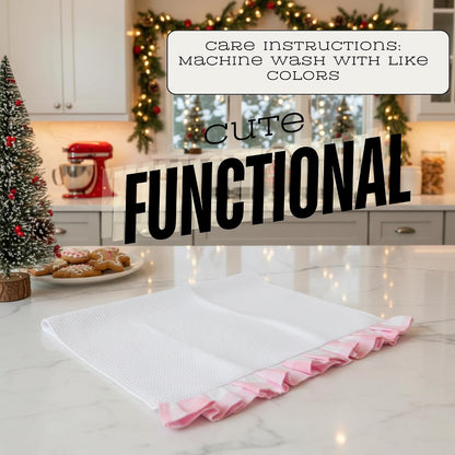 Light Pink Ruffle Waffle Kitchen Towel | Buffalo Plaid Hand Towel