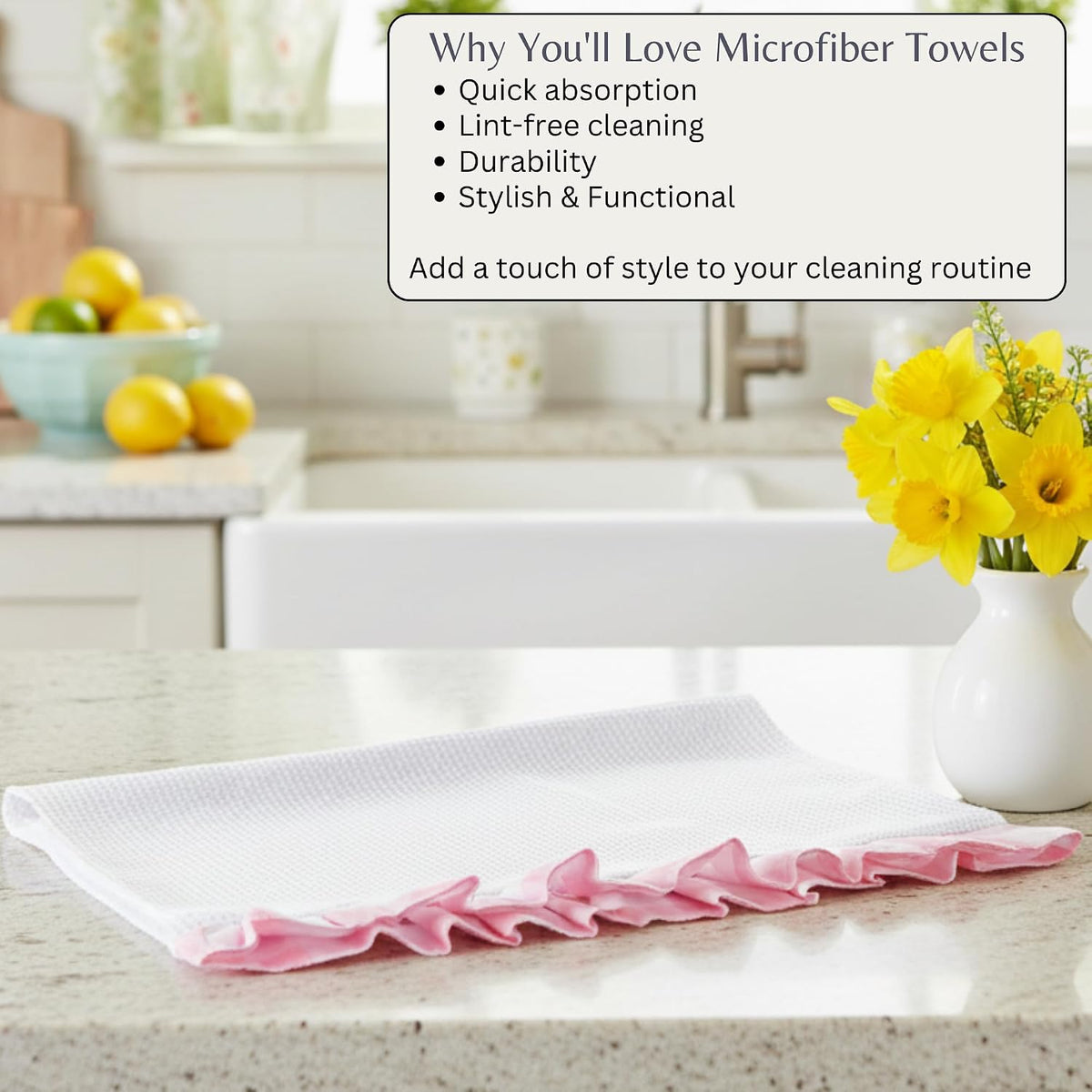 Light Pink Ruffle Waffle Kitchen Towel | Buffalo Plaid Hand Towel