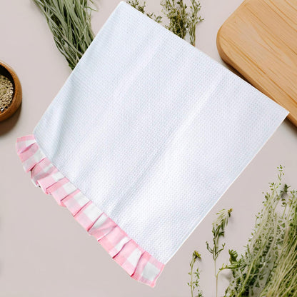 Light Pink Ruffle Waffle Kitchen Towel | Buffalo Plaid Hand Towel