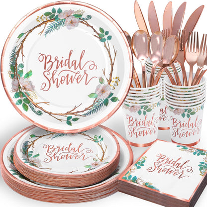 Rose Gold Bridal Shower Decorations, 168Pcs Bridal Shower Plates and Napkins Sets, Floral Paper Plates Serve 24, Love is In Bloom, Bride To Be, Wedding Shower, Bachelorette Party