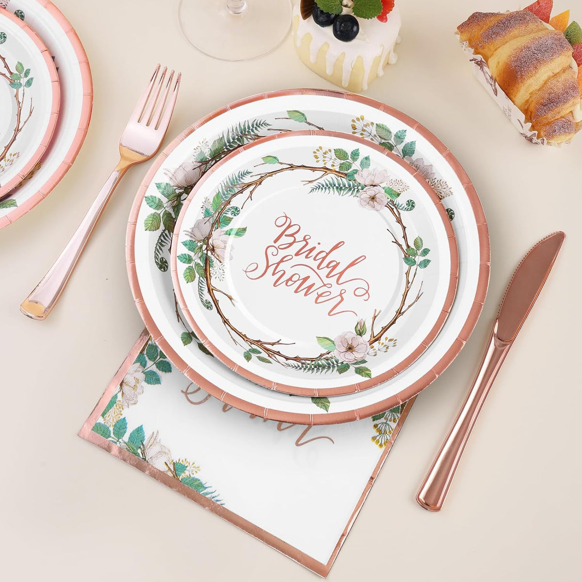 Rose Gold Bridal Shower Decorations, 168Pcs Bridal Shower Plates and Napkins Sets, Floral Paper Plates Serve 24, Love is In Bloom, Bride To Be, Wedding Shower, Bachelorette Party