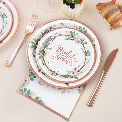 Rose Gold Bridal Shower Decorations, 168Pcs Bridal Shower Plates and Napkins Sets, Floral Paper Plates Serve 24, Love is In Bloom, Bride To Be, Wedding Shower, Bachelorette Party