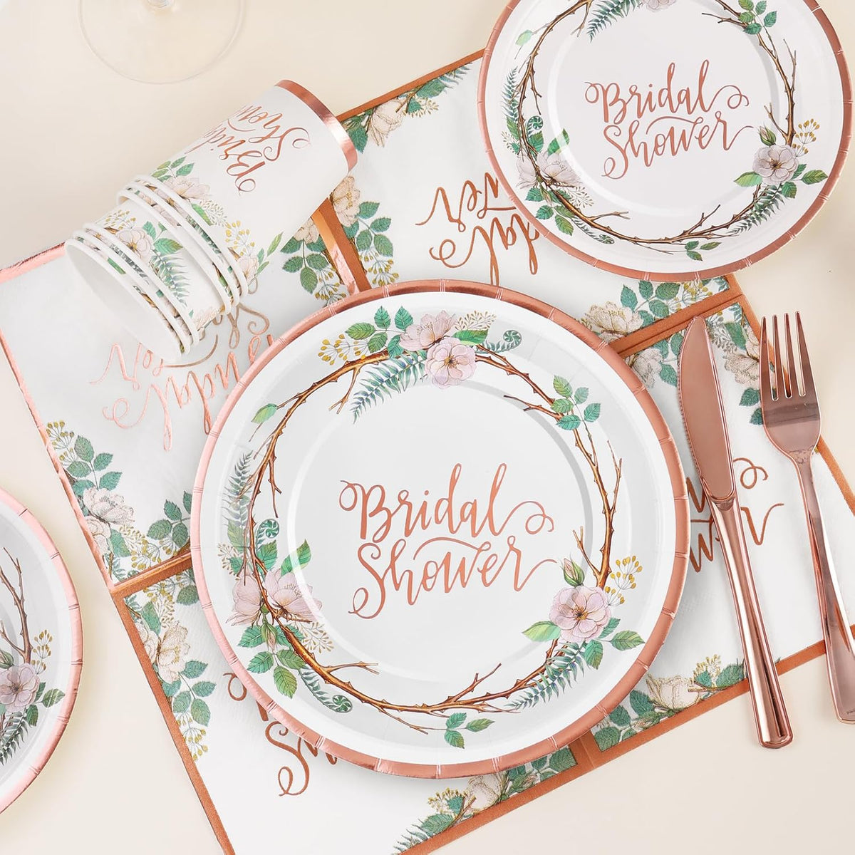 Rose Gold Bridal Shower Decorations, 168Pcs Bridal Shower Plates and Napkins Sets, Floral Paper Plates Serve 24, Love is In Bloom, Bride To Be, Wedding Shower, Bachelorette Party