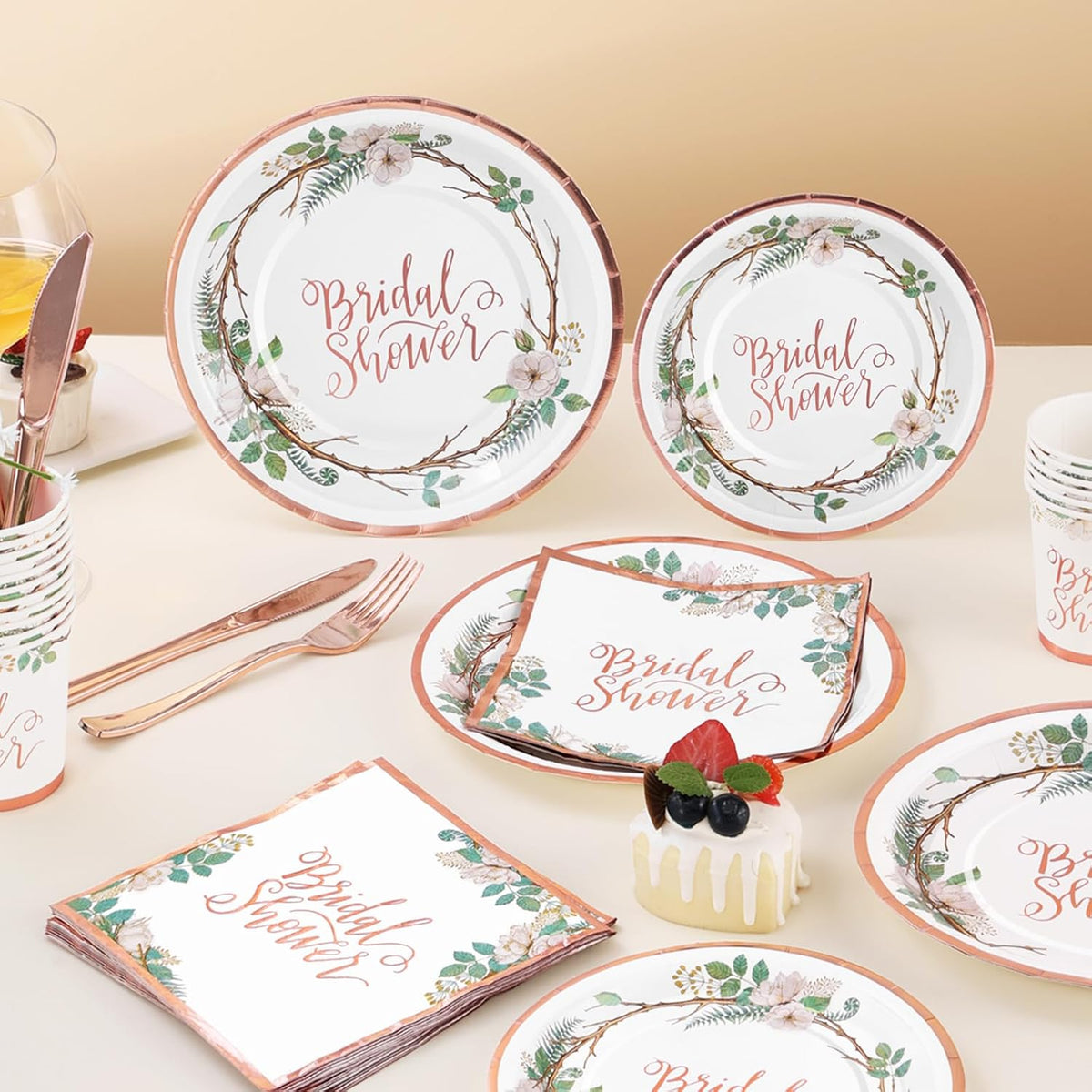 Rose Gold Bridal Shower Decorations, 168Pcs Bridal Shower Plates and Napkins Sets, Floral Paper Plates Serve 24, Love is In Bloom, Bride To Be, Wedding Shower, Bachelorette Party