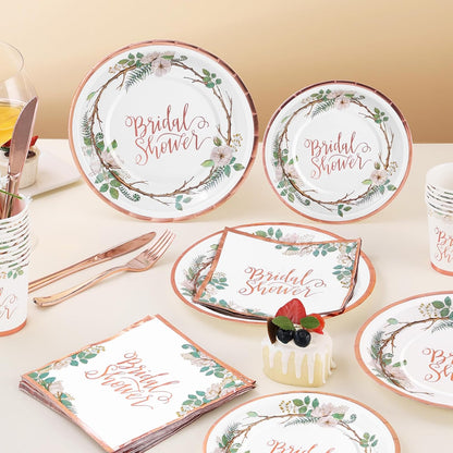Rose Gold Bridal Shower Decorations, 168Pcs Bridal Shower Plates and Napkins Sets, Floral Paper Plates Serve 24, Love is In Bloom, Bride To Be, Wedding Shower, Bachelorette Party